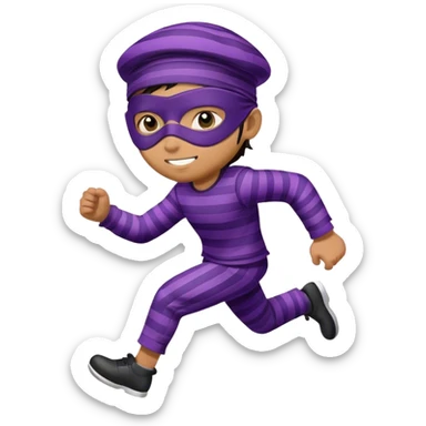 A thief in a striped uniform, purple cap and eye mask runs to the right. sticker