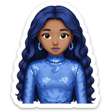 Normani from Fifth Harmony with long black hair, periwinkle sequin outfit sticker