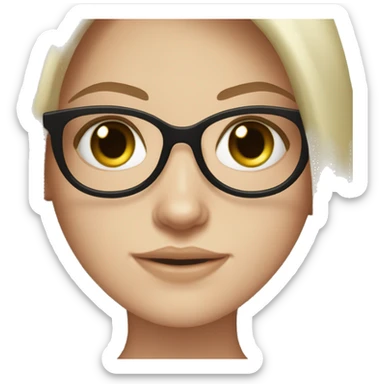 white girl, green hazel eyes, dark brown straight long hair, black round glasses, freckles sticker