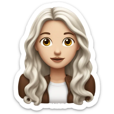 White girl with brown long hair and hot chocolate  sticker