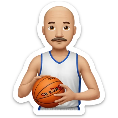 bald man basketball player white jersey with mustache holding basket ball sticker