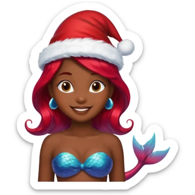 dark skin  mermaid with christmass hat sticker