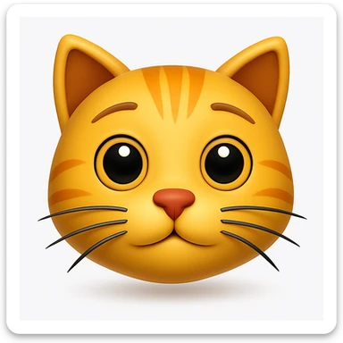 Remove the antenna thing on top of the cat's head. Keep the image exactly the same otherwise. Add a soft shadow under the face. The style is iOS emoji style, 3D, shiny, smooth gradients, soft shadows, realistic cat face, classic emoji look. sticker