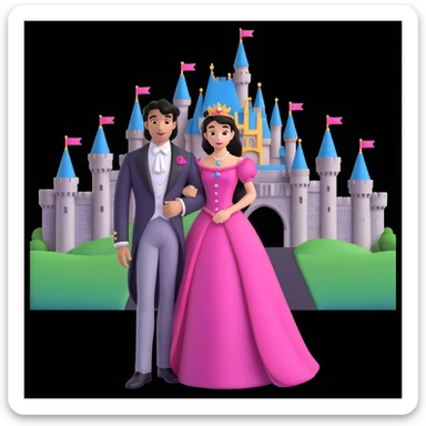 prince and princess Disney dress close up photo in castle background sticker