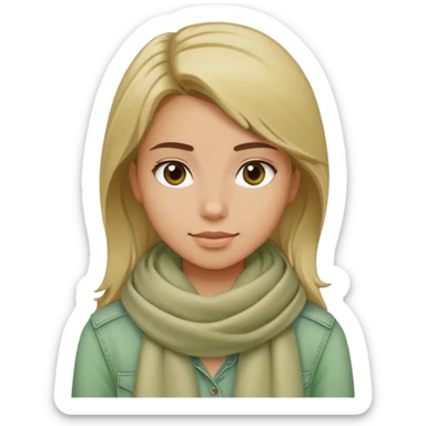girl with wheatish complexion, beige scarf, light green shirt, jeans sticker