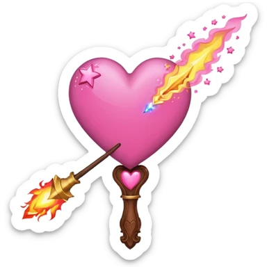 wand with a shooting star pink heart on fire like the heart is the shooting star emoji sticker