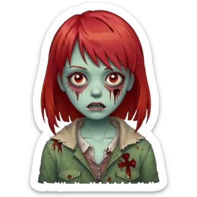 create a zombie girl with red hair and bangs sticker
