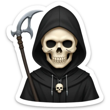 zoomed black hood skull scythe sticker