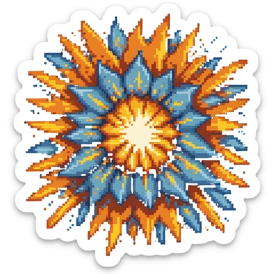 Bomberman explosion center tile animation frame 3, fading fiery explosion core, yellows and oranges, more transparency at edges, explosion starting to dissipate sticker