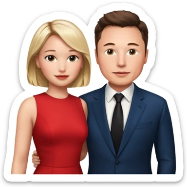 elon musk and Jennifer Lawrence in red dress sticker