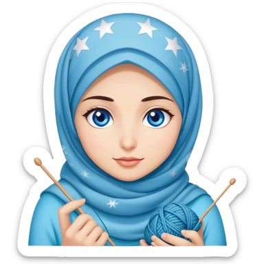 Turkish beautiful finish Konya girl blue eyes with starry shine hijab does knitting  sticker