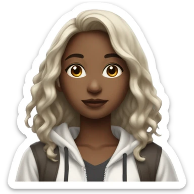 cute girl with dark longish wavy brown hair with slight blonde highlights with hoodie sticker