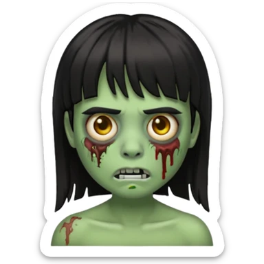 make a zoombie iphone emoji with medium black hair with bangs, piercing in both eyebrow and septum sticker