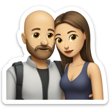 A bald man with a dark blonde full beard kissing a brunette woman with her eyes closed sticker