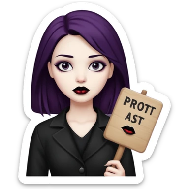 goth woman with protest sign sticker