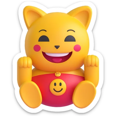 3D smiley emoji, round shape, maneki-neko (Japanese lucky cat) motif, lucky face sticker