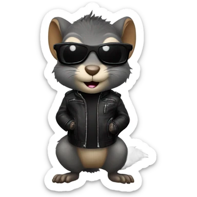 Squirrel wearing a black motorcycle jacket and sunglasses  sticker