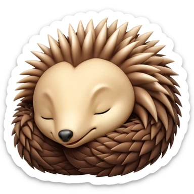 Meme-Worthy Cute Sleeping Echidna Portrait Emoji, Head resting peacefully with a contented smile, showcasing a delightfully compact build and a luxuriously soft spiky fur, eyes shut in a serene, restful nap, Simplified yet hilariously adorable features, highly detailed, glowing with a soft, drowsy light, high shine, relaxed and utterly lovable, stylized with an air of playful laziness, bright and heartwarming, soft glowing outline, capturing the essence of a comically sleepy echidna, so meme‐worthy it feels like it could instantly become the next viral sensation of adorable slumber! sticker