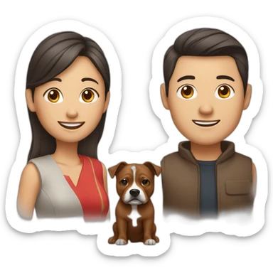man and Chinese lady with brown Staffordshire terrier dog sticker