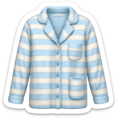 emoji of an isolated fluffy fleece pajama top with soft pastel stripes, plush fuzzy texture, light grey and pastel blue tones, button-down long sleeves, neatly folded flat-lay, no person, no body, no mannequin, cozy warm winter mood, soft shading sticker
