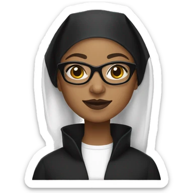 Female nun with medium skin tone and curly hair wearing spike Lee glasses and traditional black nun clothing  sticker