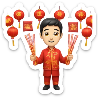 White man with black hair celebrating Chinese new year  sticker