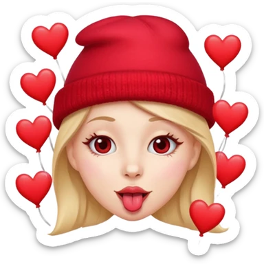 A cross eyed unisex with their tongue out far with Valentine’s Day decor/hearts around eyes facing different directions sticker