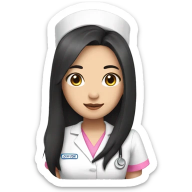 Pretty Asian nurse with long black hair and pink scrubs sticker
