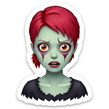 Zombie emoji woman with cherry red hair sticker
