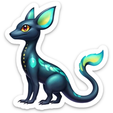 Colorful Iridescent Exotic Salandit-Aurorus-Umbreon-Fakémon-hybrid-creature (full body)  sticker