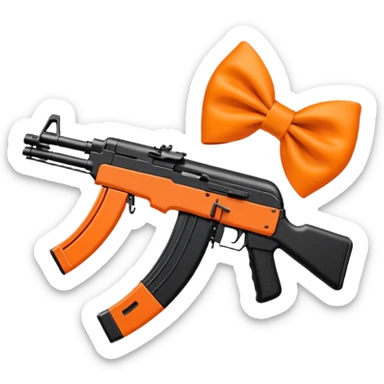 black AK-47 with bright orange bows, emoji art style sticker