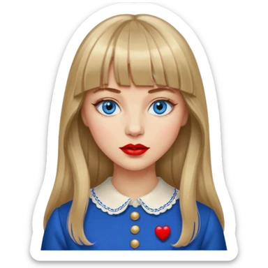 Woman with long dark blond hair and bang, blue eyes, vintage clothe emoji sticker