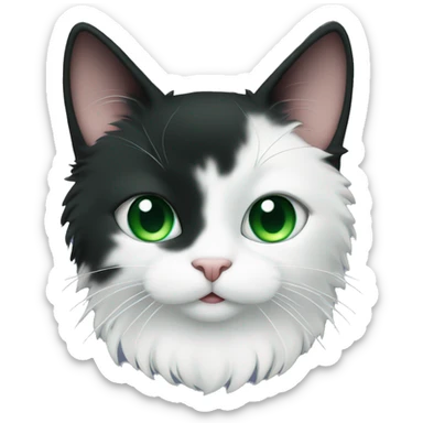 fluffy tuxedo cat with green eyes and green collar sticker