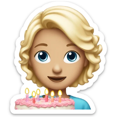 blonde girl with birthday cake sticker
