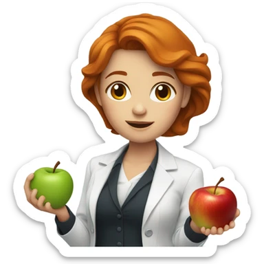 medium red hair woman nutritionist with apple sticker