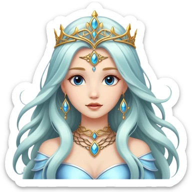 Beautiful fantasy girl with metal jewelry and long flowing hair, fantasy princess sticker