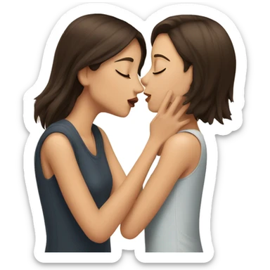 Short long haired brunette girl kisses tall short haired girl sticker