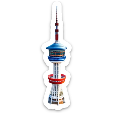 ​Cinematic Realistic N Seoul Tower, depicted in full daylight as a slender, single-column tower crowned by a cylindrical observation deck, set against a clear blue sky over Seoul’s vibrant cityscape, rendered with crisp architectural detail and bright, natural lighting that accentuates its modern elegance, sticker