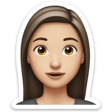 a white girl with dark brown milking brown straight hair middle part that’s short and ends the length on her shoulders with brown eyes and long eyelashes sticker