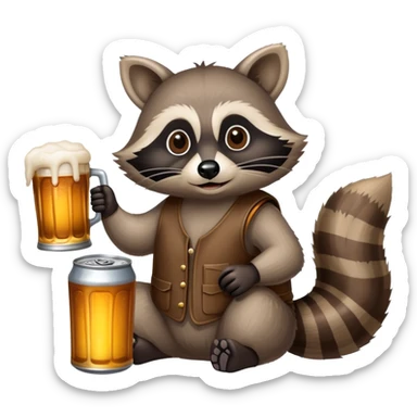 A raccoon at home with beer is watching TV. sticker