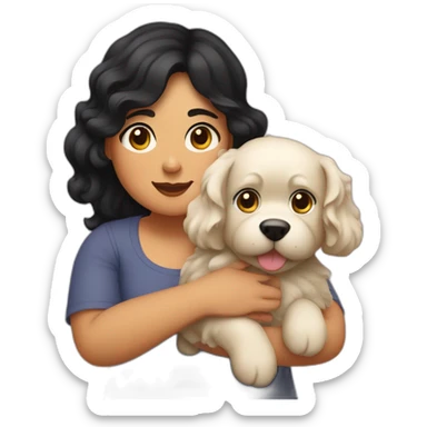 Plump girl with dark black wavy hairs holding dog in her arm sticker