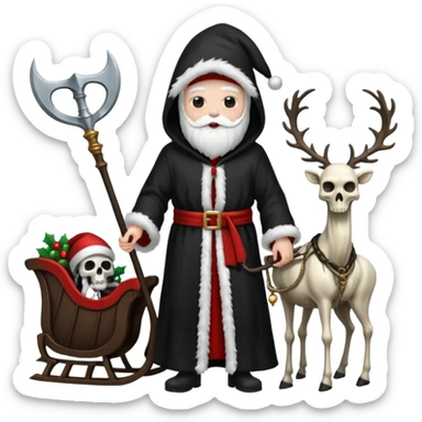 the Grim reaper dressed as Santa.... What gifts would be in his Sleigh.... What would his Sleigh likely look like.... Would the reindeer be skeletons, or ordinary reindeer? sticker