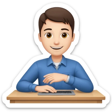 smiling coder at a desk being patted on the shoulder sticker