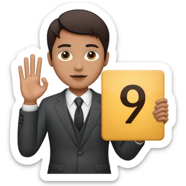 single person in a suit holding a sign with the number 9 sticker