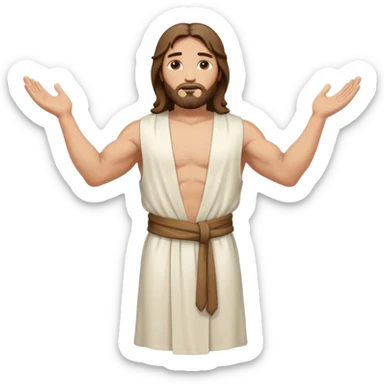 fullbody jesus christ jacked, sleeveless white robe and arm crossed sticker