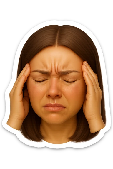 emoji stile iphone di donna con mal di testa, iperrealistico 4k sticker