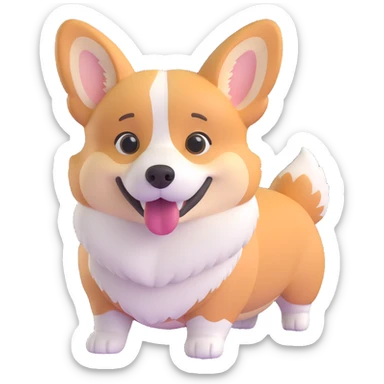 handsome male corgi, friendly expression, fluffy fur sticker