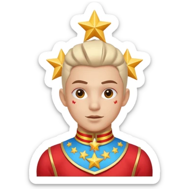 circus acrobat portrait, head and shoulders only, sporty costume collar, energetic expression, star accessories, 3D cartoon, mobile game icon style, clean background, no text, no watermark
 sticker