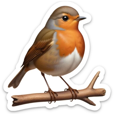 Cinematic Noble Robin Portrait Emoji, Poised and dignified, with a delicate, rounded build, a soft rust-red breast, gentle inquisitive eyes, and a small, refined beak, Simplified yet sharp and sophisticated features, highly detailed, glowing with a soft, warm glow, high shine, intelligent and graceful, stylized with an air of woodland charm, focused and attentive, soft glowing outline, capturing the essence of a watchful and confident robin that appears ready to flutter out of the screen with effortless authority! sticker
