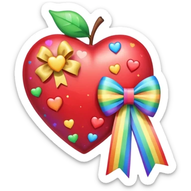 heart with a comet, rainbow bow with heart pattern on the bow, apple emoji style sticker